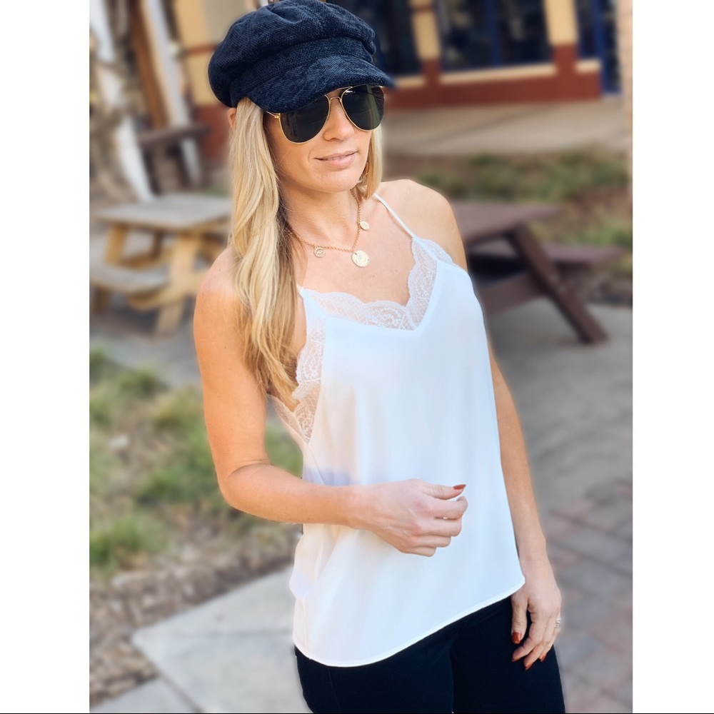 SLIP INTO THIS LACE CAMI SOLID TANK TOP-OFF WHITE - Picture 4 of 6
